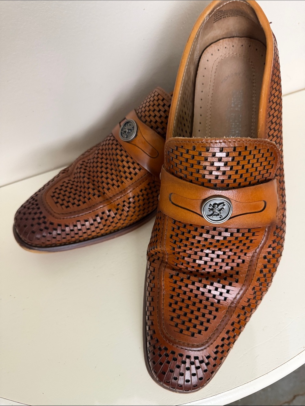 Stacy Adams Woven Leather Slip-On Loafers - Cognac Brown Size: 12 - Picture 4 of 12